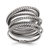 Sterling Silver Antiqued Textured One Piece Spring Ring view 1