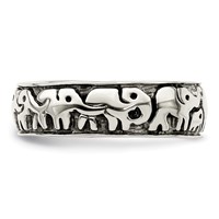 Sterling Silver Polished and Antiqued Elephants Ring view 3