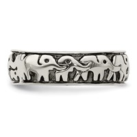 Sterling Silver Polished and Antiqued Elephants Ring view 5