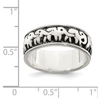 Sterling Silver Polished and Antiqued Elephants Ring view 4