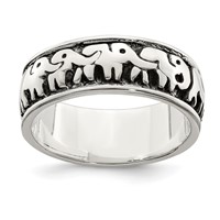 Sterling Silver Polished and Antiqued Elephants Ring view 1