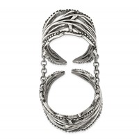 Sterling Silver Antiqued Polished Textured Full Finger Adjustable Ring view 2