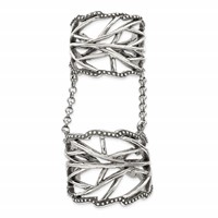 Sterling Silver Antiqued Polished Textured Full Finger Adjustable Ring view 5