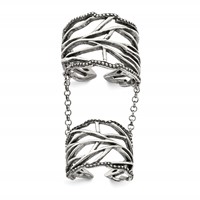 Sterling Silver Antiqued Polished Textured Full Finger Adjustable Ring view 1