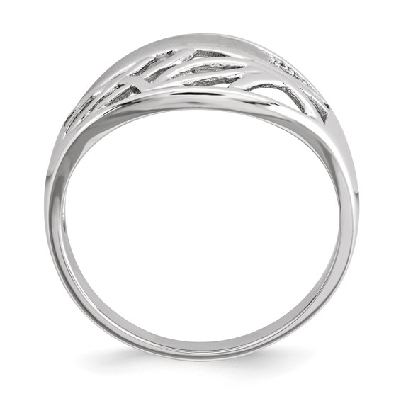 Sterling Silver Polished & Satin CZ Pattern Ring