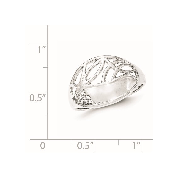 Sterling Silver Polished & Satin CZ Pattern Ring