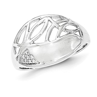 Sterling Silver Polished & Satin CZ Pattern Ring