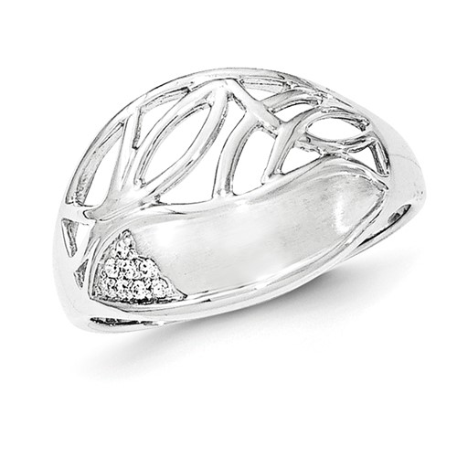 Sterling Silver Polished & Satin CZ Pattern Ring