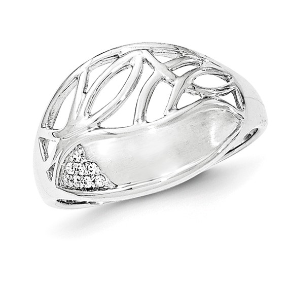 Sterling Silver Polished & Satin CZ Pattern Ring