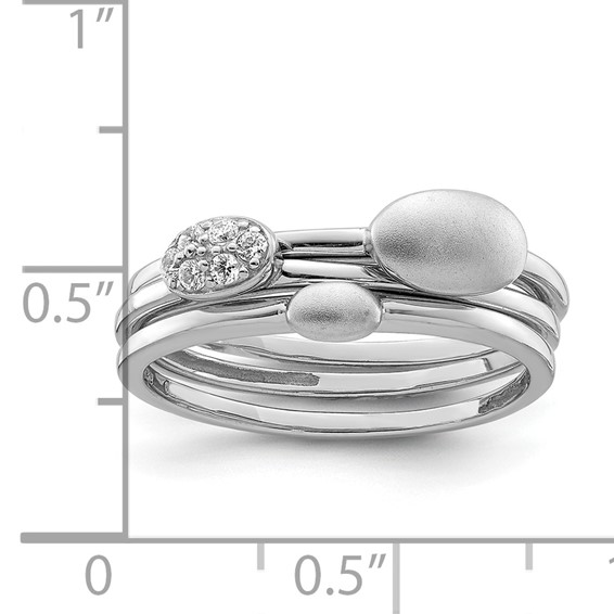 Sterling Silver Rhodium-plated Polished CZ 3 Ring Set