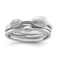 Sterling Silver Rhodium-plated Polished CZ 3 Ring Set view 1