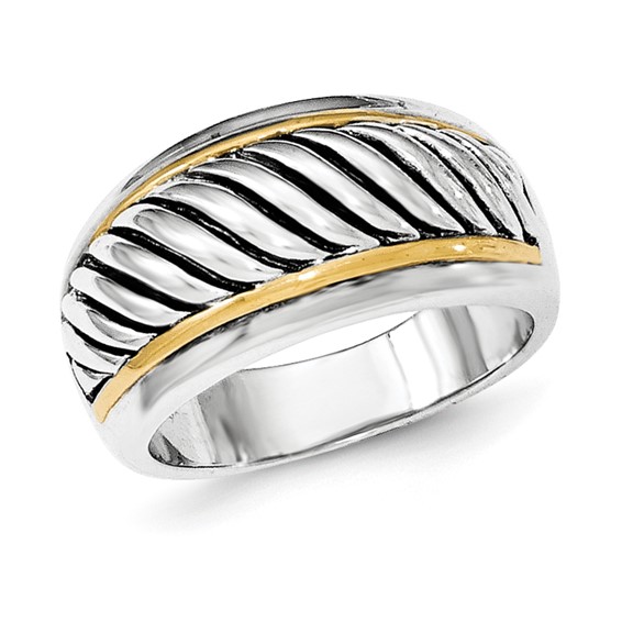Sterling Silver Gold-tone Antiqued Ring