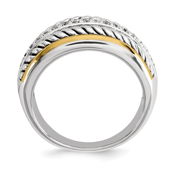 Sterling Silver Gold-tone Antiqued CZ Ring