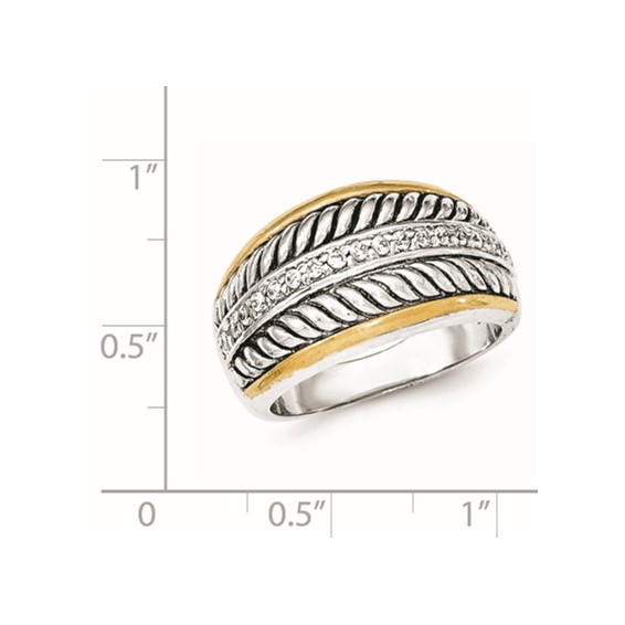Sterling Silver Gold-tone Antiqued CZ Ring