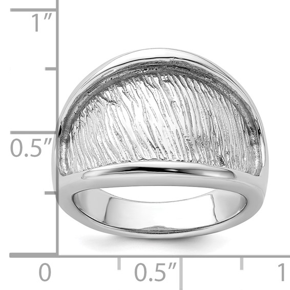 Sterling Silver Rhodium-plated Textured and Polished Ring