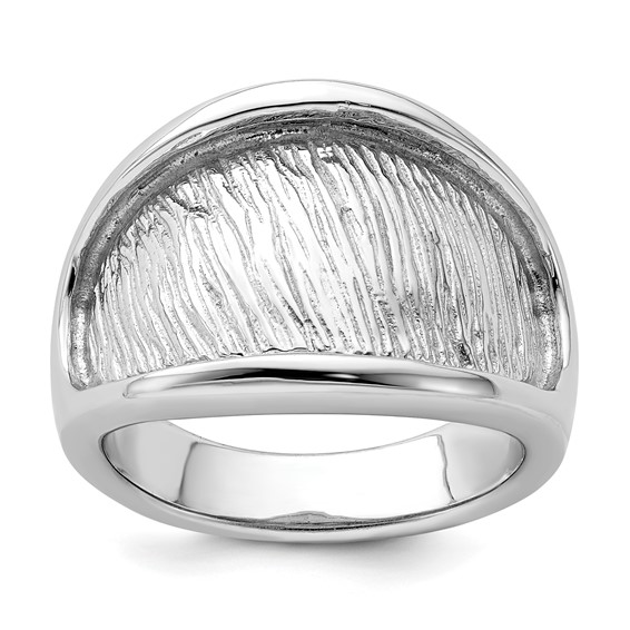 Sterling Silver Rhodium-plated Textured and Polished Ring