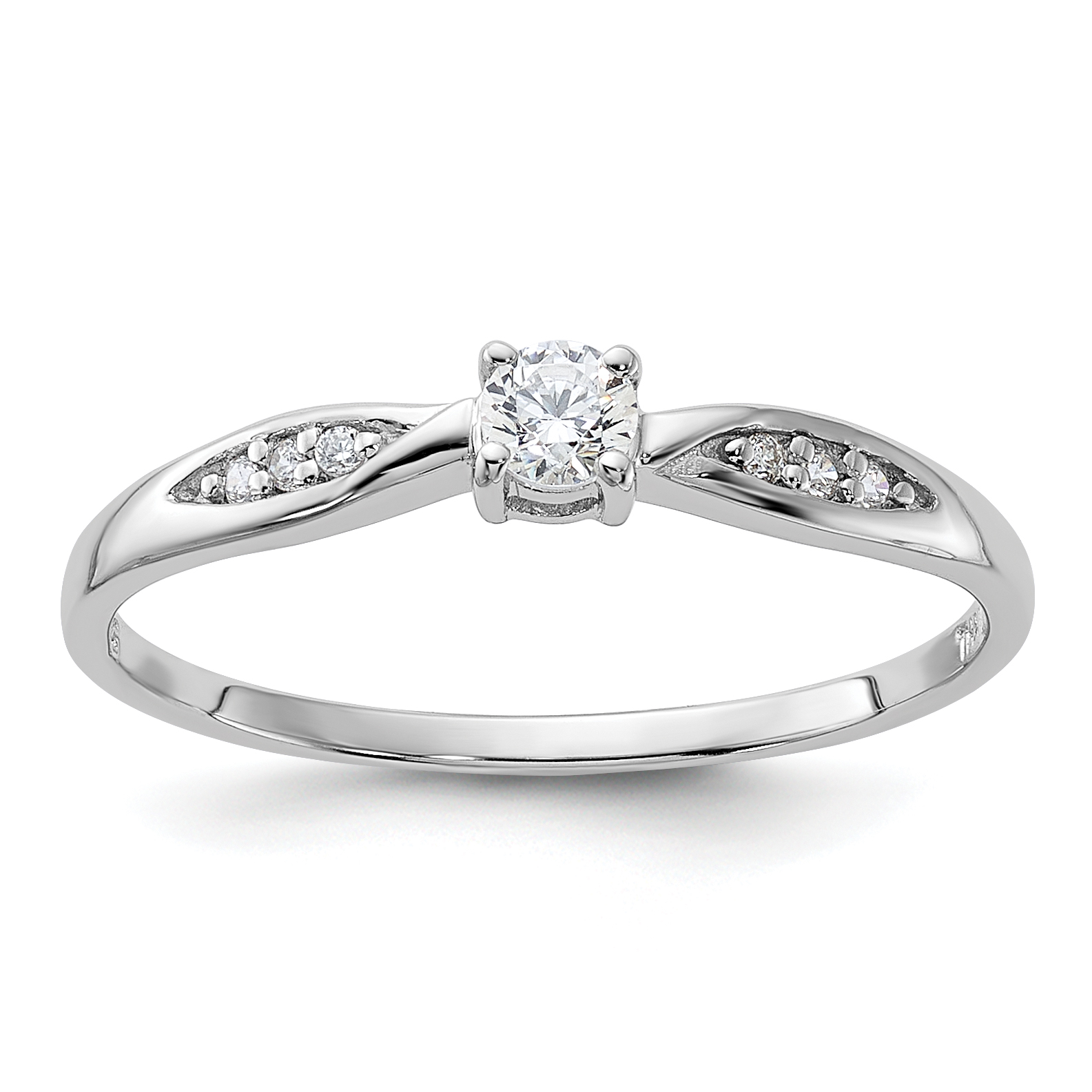 Sterling Silver Rhodium-plated Polished and CZ Ring (QR6153-6)