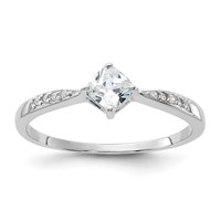 Sterling Silver Rhodium-plated Polished and Square Shaped CZ Ring view 1