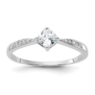 Sterling Silver Rhodium-plated Polished and Square Shaped CZ Ring