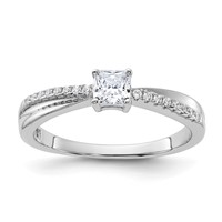 Sterling Silver Rhodium-plated Polished & CZ Ring view 1
