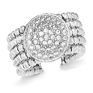 Sterling Silver Rhodium-plated 5-strand Beaded Crystal Ring
