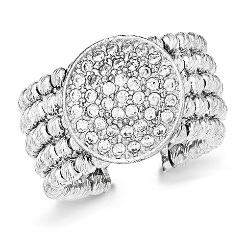 Sterling Silver Rhodium-plated 5-strand Beaded Crystal Ring