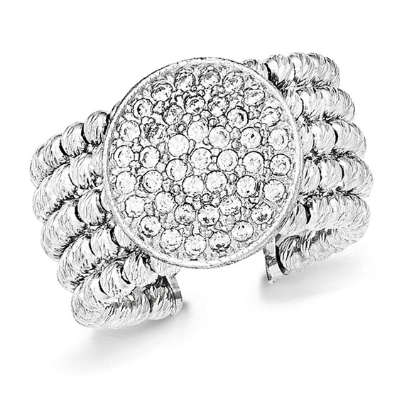 Sterling Silver Rhodium-plated 5-strand Beaded Crystal Ring
