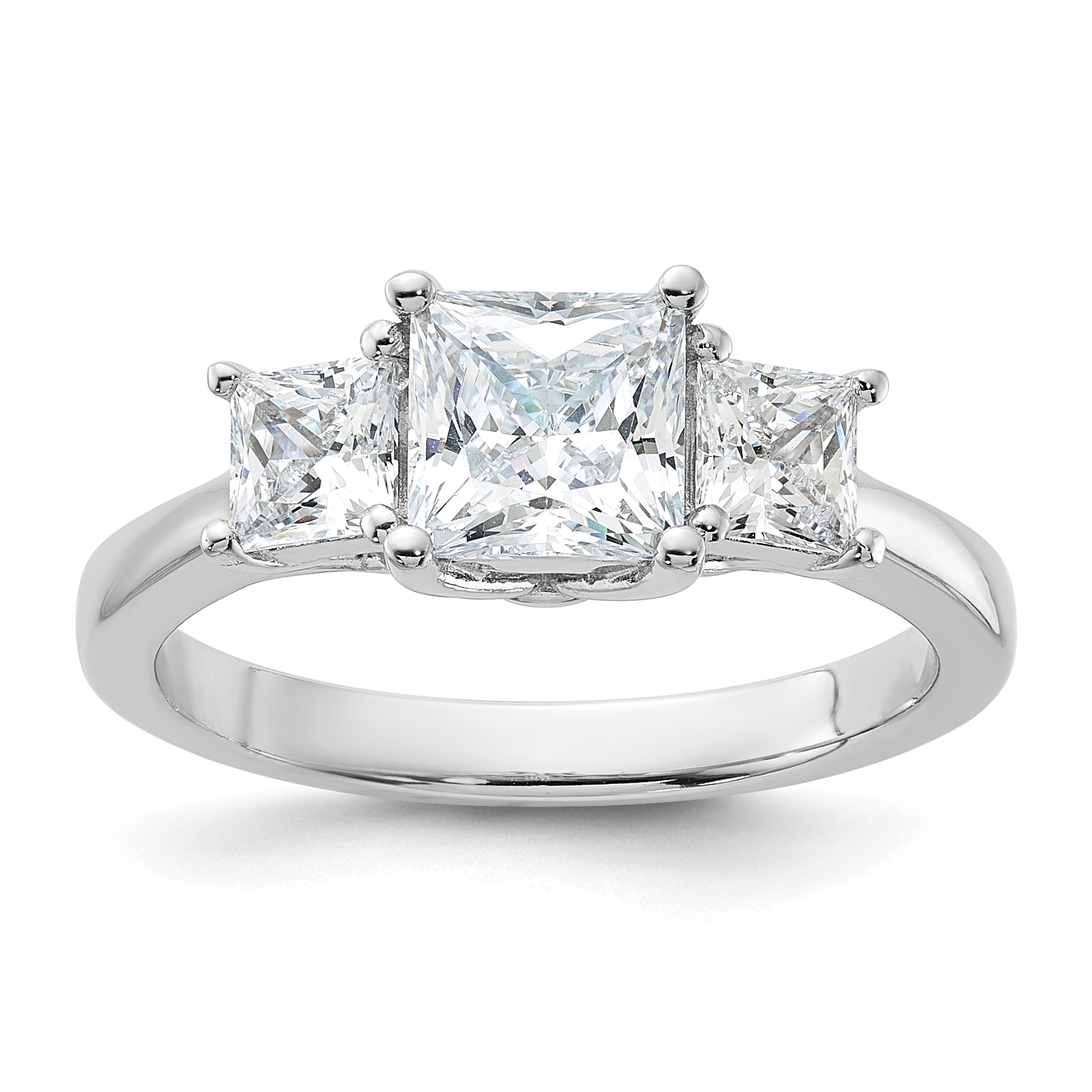 Sterling Silver Rhodium-plated & CZ 3 Stone Ring (QR6168-6)