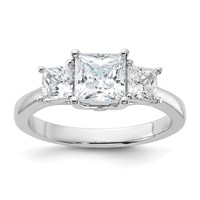 Sterling Silver Rhodium-plated & CZ 3 Stone Ring view 1