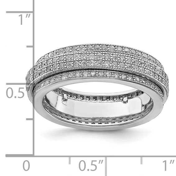 Sterling Silver Polished Rhodium-plated CZ Pavé Eternity Motion Ring