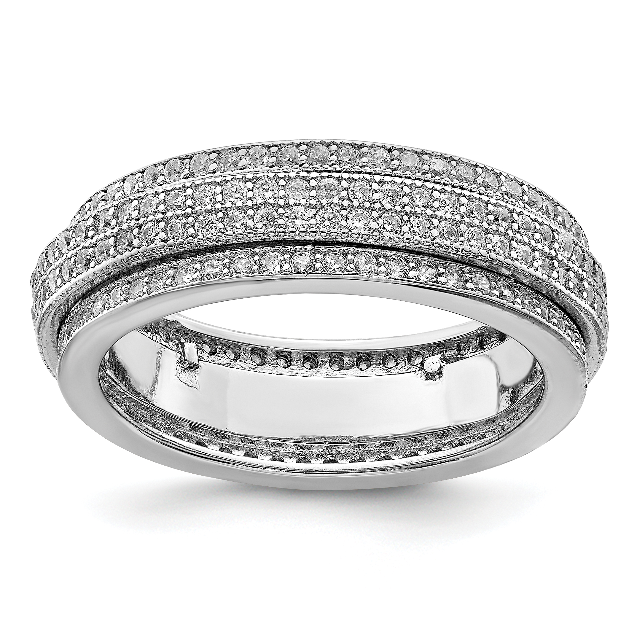 Sterling Silver Polished Rhodium-plated CZ PavÃ© Eternity Motion Ring (QR6186-7)