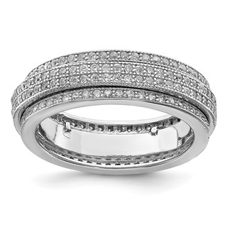 Sterling Silver Polished Rhodium-plated CZ Pavé Eternity Motion Ring
