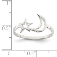 Sterling Silver Polished Star & Moon Ring view 4