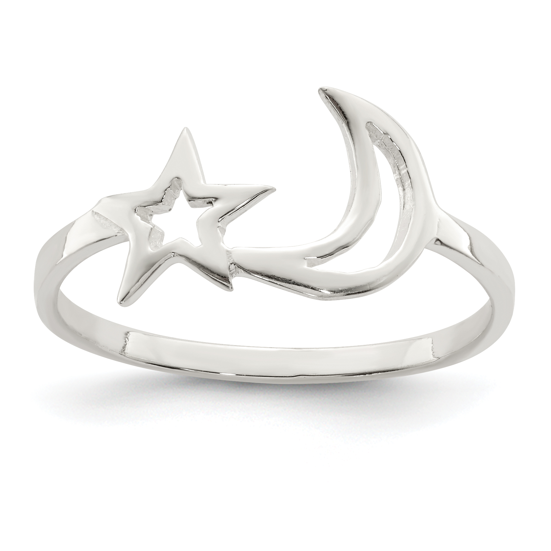 Sterling Silver Polished Star & Moon Ring (QR6189-8)