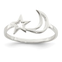 Sterling Silver Polished Star & Moon Ring view 1