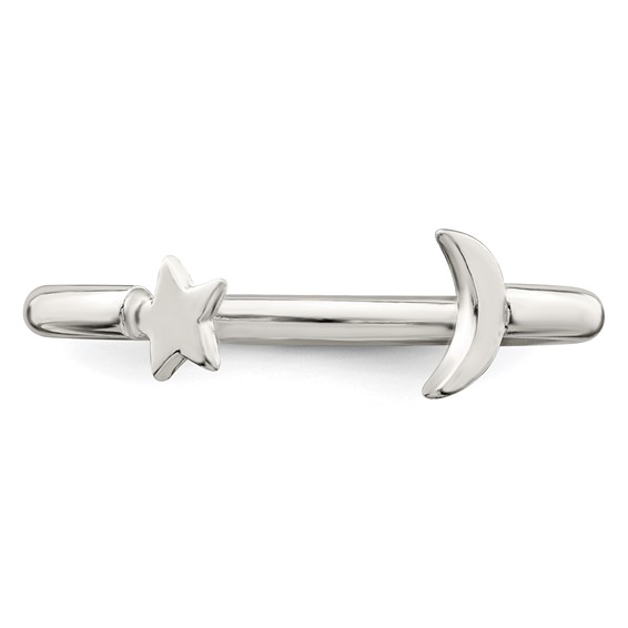 Sterling Silver Polished Half Moon and Star Adjustable Ring
