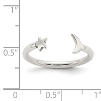 Sterling Silver Polished Half Moon and Star Adjustable Ring view 4