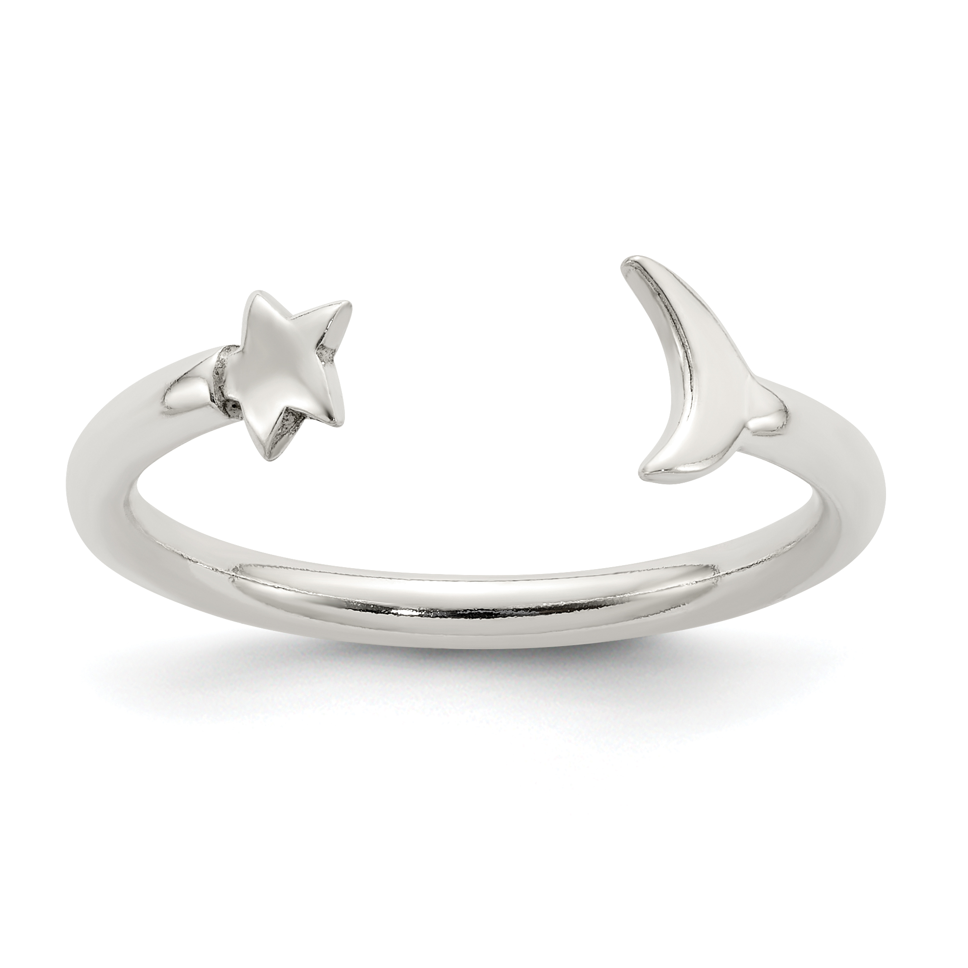 Sterling Silver Polished Half Moon and Star Adjustable Ring (QR6191)