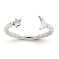 Sterling Silver Polished Half Moon and Star Adjustable Ring view 1