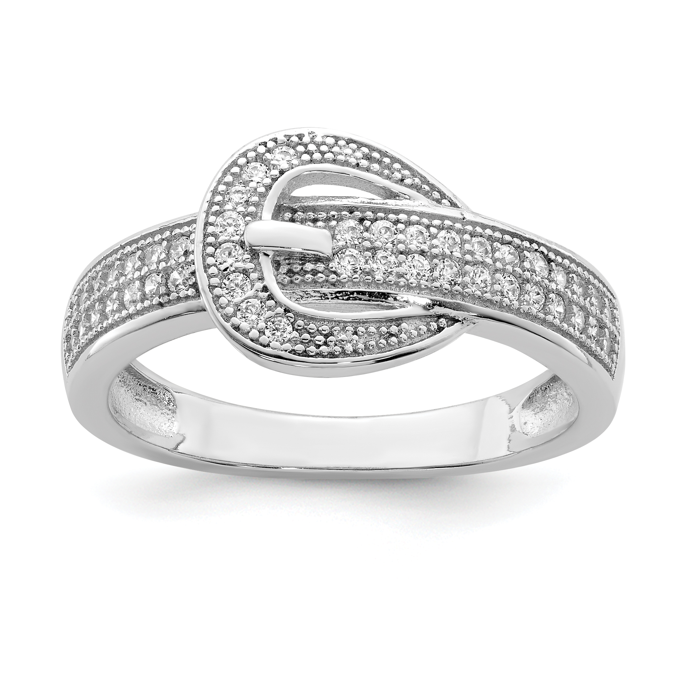 Sterling Silver Rhodium-plated CZ Buckle Ring (QR6195-7)