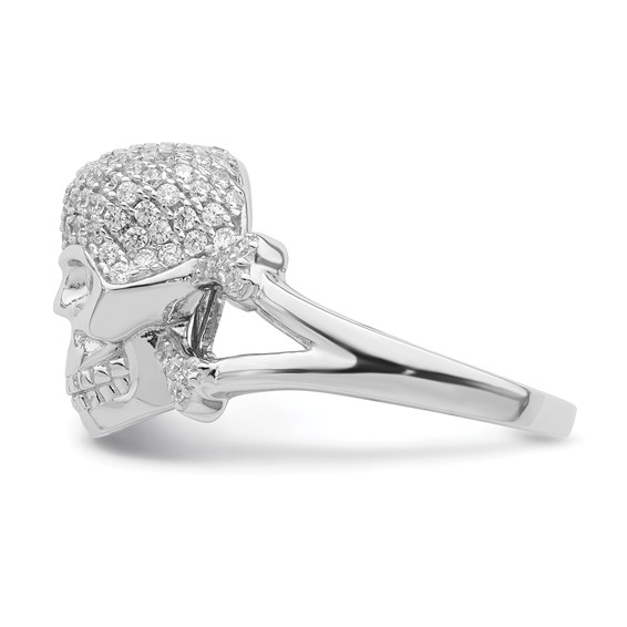 Sterling Silver Rhodium-plated and CZ Skull Ring