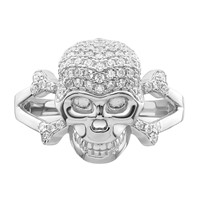 Sterling Silver Rhodium-plated and CZ Skull Ring view 5