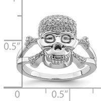 Sterling Silver Rhodium-plated and CZ Skull Ring view 4
