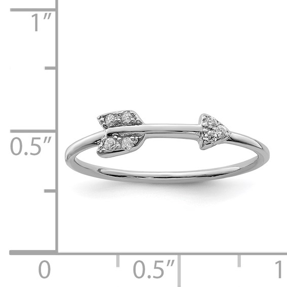 Sterling Silver Rhodium-plated Polished CZ Arrow Ring