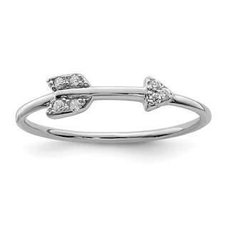 Sterling Silver Rhodium-plated Polished CZ Arrow Ring