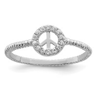 Sterling Silver Rhodium-plated Polished & Textured CZ Peace Ring view 1