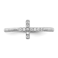 Sterling Silver Rhodium-plated Polished & Textured CZ Cross Ring view 5