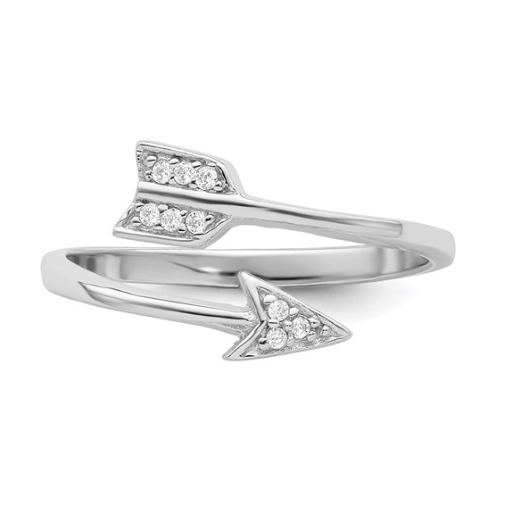 Sterling Silver Rhodium-plated Polished CZ Arrow Adjustable Ring