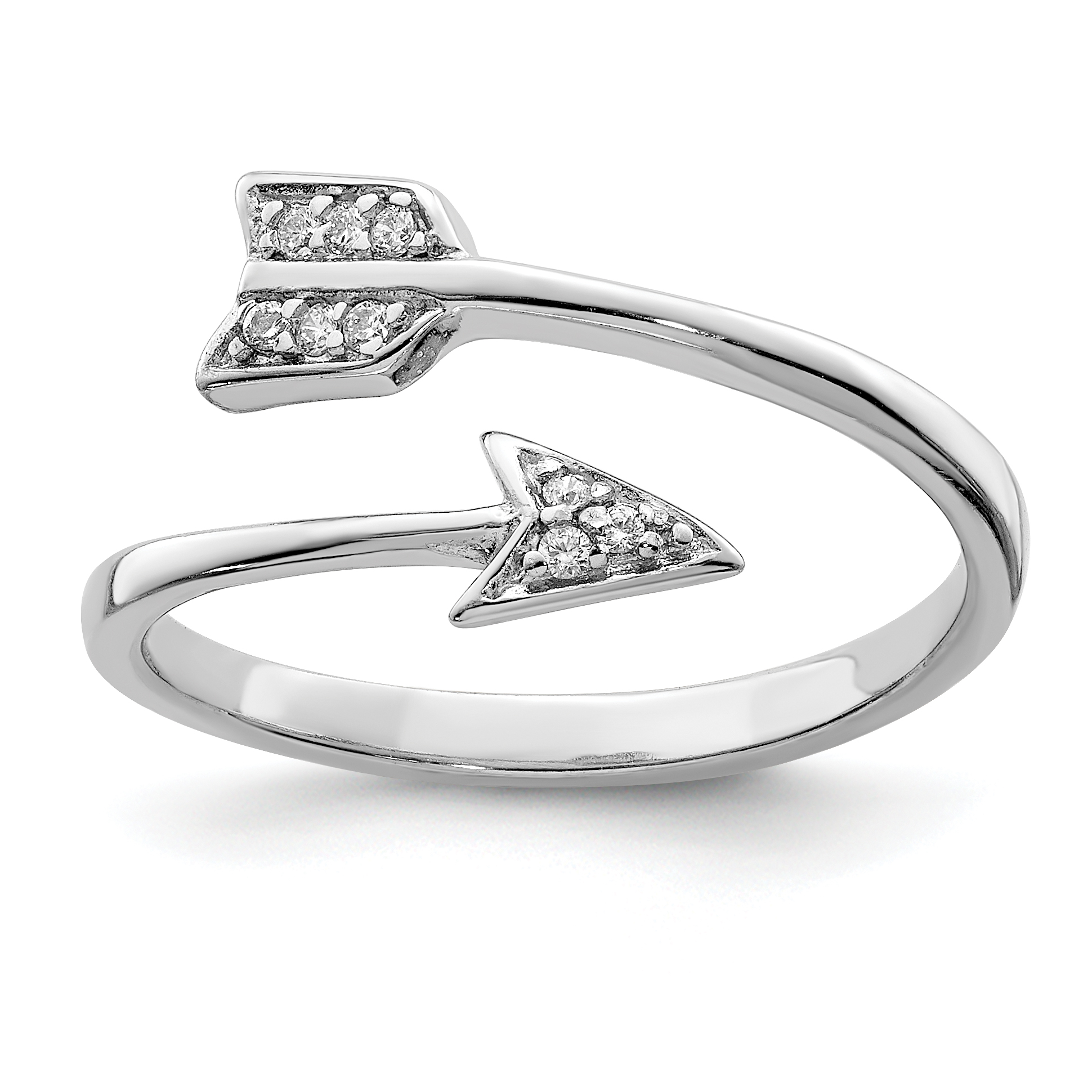 Sterling Silver Rhodium-plated Polished CZ Arrow Adjustable Ring (QR6205)