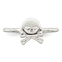 Sterling Silver Polished & Textured Skull & Crossbones Ring view 5